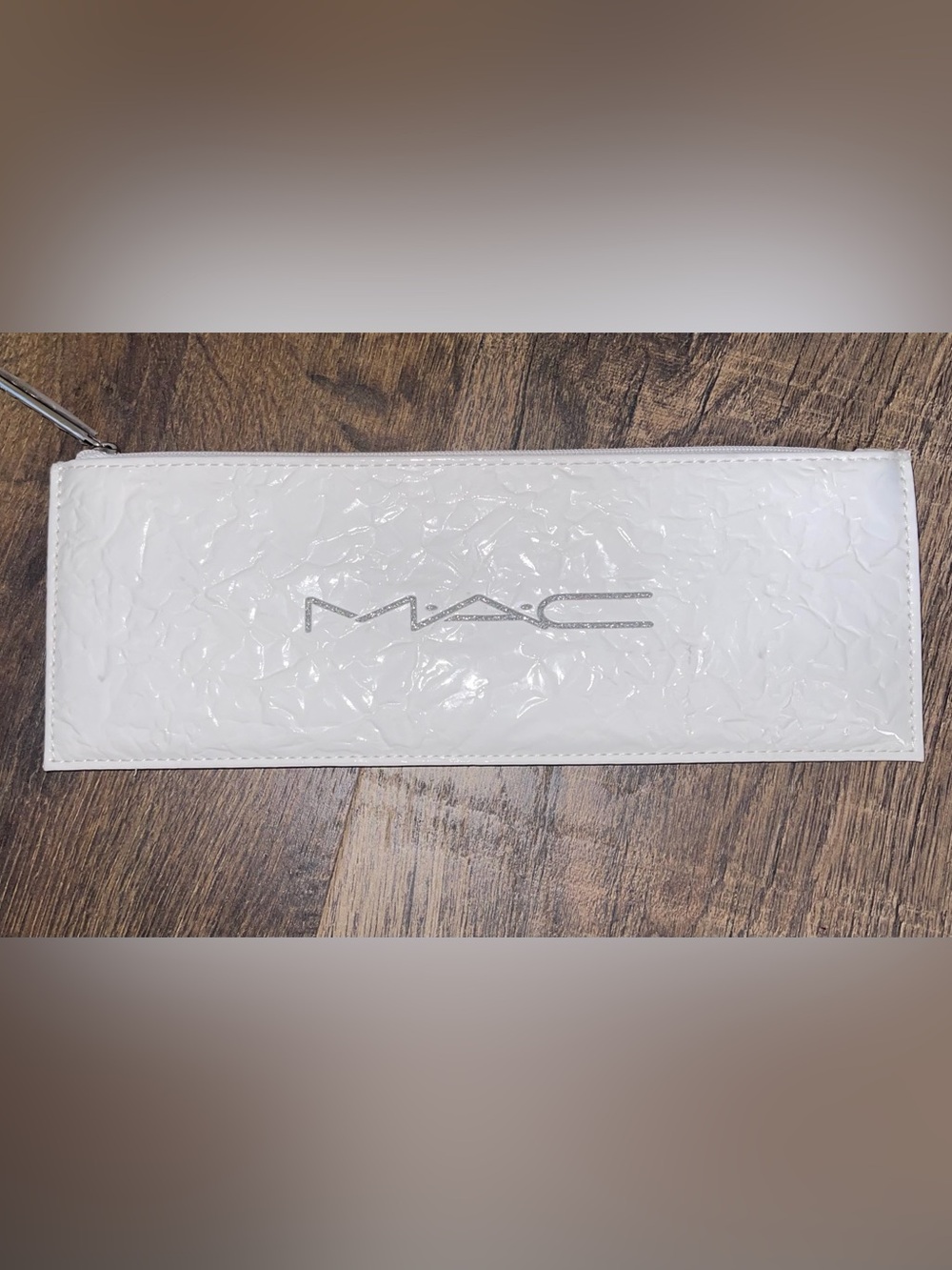 MAC Cosmetics White Crinkled Patent Cosmetic Pouch